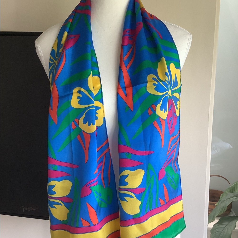 Liz Claiborne Blue Tropical Floral Print Scarf - Picture 1 of 10